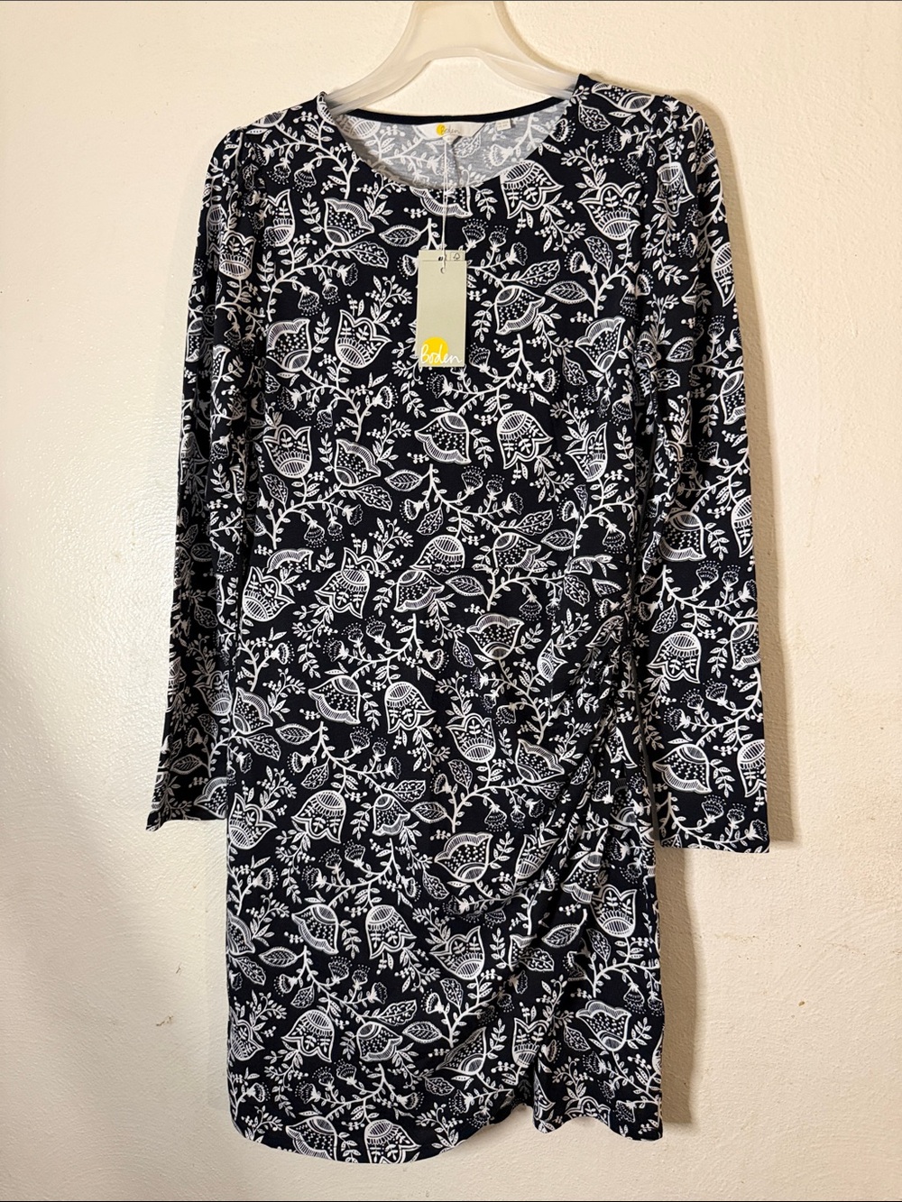 Boden Black and White Floral Long-Sleeve Dress